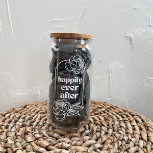 Happily Ever After Cup, Wedding Cup, Iced Coffee Cup With Lid, Bridal Shower Gift, Wedding Gift, Iced Coffee Cup Engagement