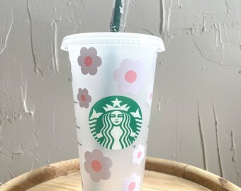 Personalized Starbucks Cold Cup, Retro Flowers Starbucks Cup, Reusable Iced Coffee Cup, Tumbler Cup, Birthday Gift, Mother’s Day Gift