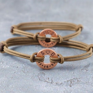 Couples Bracelet Set Anniversary Date 2 Bracelets Set Matching Bracelet 2 Washer Bracelets Couples  Gift Set Custom Stamped His and Hers Set