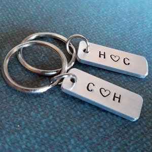 Handmade Custom Couples Keychain: Personalized Aluminum Keyrings Set for His and Her