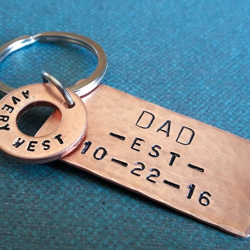New Dad Gift Dad Keychain First Fathers Day Gift Dad Est Etsy