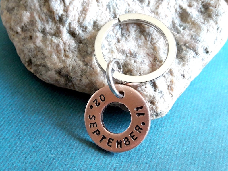 Personalized Washer Keychain Double Sided Keychain Custom Date Etsy