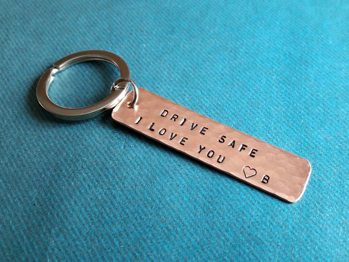 Drive Safe Keychain I Love You With Initial Custom Hand Etsy