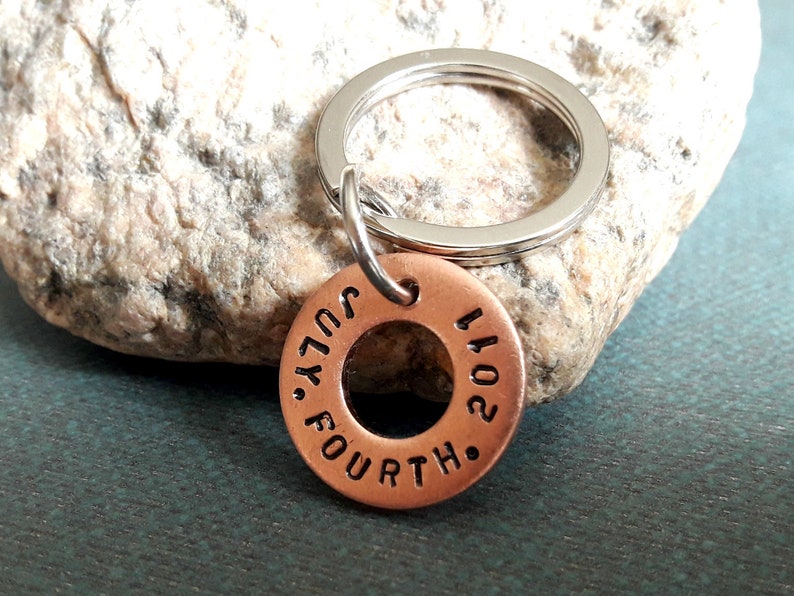 Personalized Washer Keychain Double Sided Keychain Custom Date Etsy