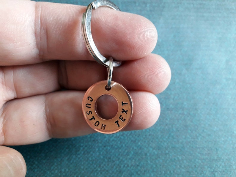 Personalized Washer Keychain Double Sided Keychain Custom Date Etsy