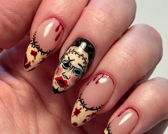 Texas chainsaw massacre, Leatherface, spooky french tip, Halloween nails, Gifts for her, Alternative nails,