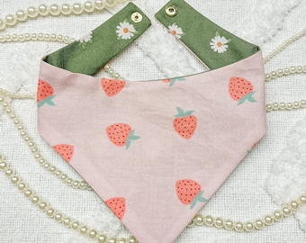 Strawberry Dog Bandana, Reversible Snap-On Pet Scarf