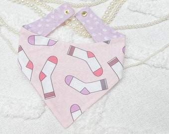 Sock Dog Bandana, Funny Reversible Curved Neck Snap On, Pet Collar, Spring Animal Scarf, Dog Mom Gift, Matching Set, Cat handkerchief