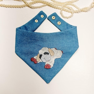 Lamb Dog Bandana, Denim Embroidery Curved Neck Snap On,  Pet Collar, Spring Animal Scarf, Dog Mom Gift, Matching Set, Cat handkerchief