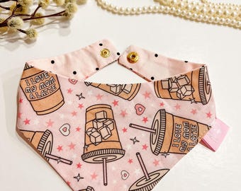 I Love My Mom a Latte Dog Bandana - Pink Coffee Print Snap-On Pet Scarf