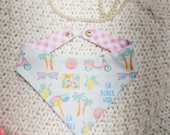 Beach Dog Bandana, Reversible Snap On Pet Scarf, Curved Neck