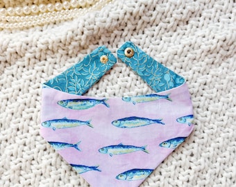 Fish Dog Bandana, Reversible Snap On Pet Scarf, Curved Neck