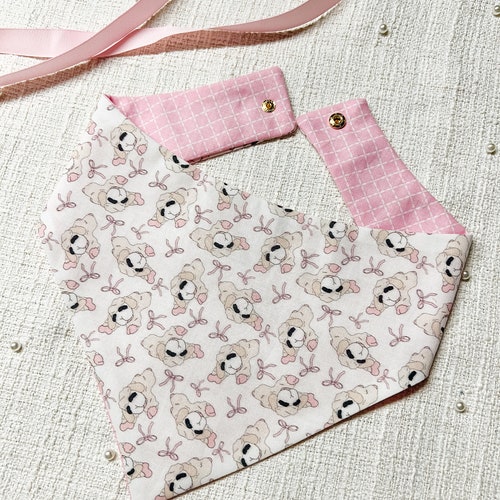 Lamb Print Dog Bandana, Reversible Snap-On Pet Scarf