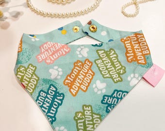 Adventure Dog Bandana, Polka Dot Reversible Curved Neck Snap On Cat Handkerchief, Pet Collar, Animal Scarf, Dog Mom Gift, Holiday Present