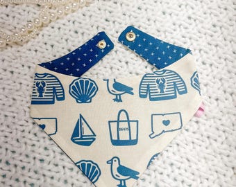 Beach Dog Bandana, Reversible Snap On Pet Scarf