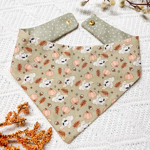 Lamb Dog Bandana, Reversible Snap On Pet Scarf, Fall Animal Print