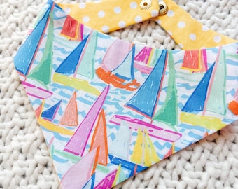 Sail Boat Dog Bandana, Reversible Snap On Pet Scarf