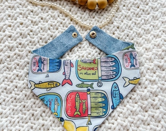 Fish Dog Bandana, Reversible Snap On Pet Scarf, Curved Neck