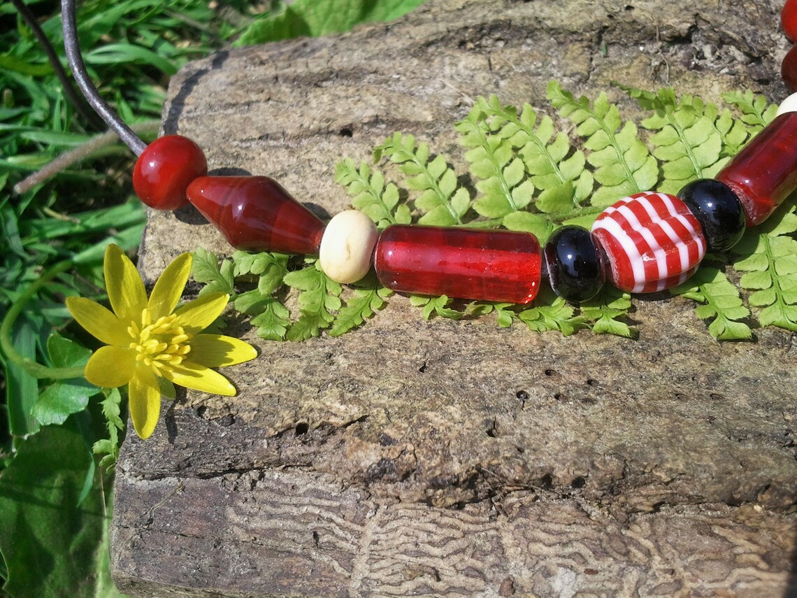 Red glass bead necklace Etsy