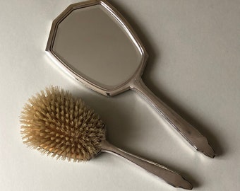 Antique Sliver Hand Mirror and Hair Brush  Set Mappin and Webb