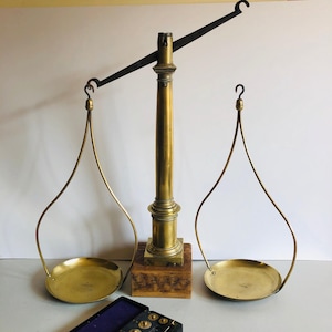 Large French Victorian Brass Laboratory Balancing Scales | Styling Decor