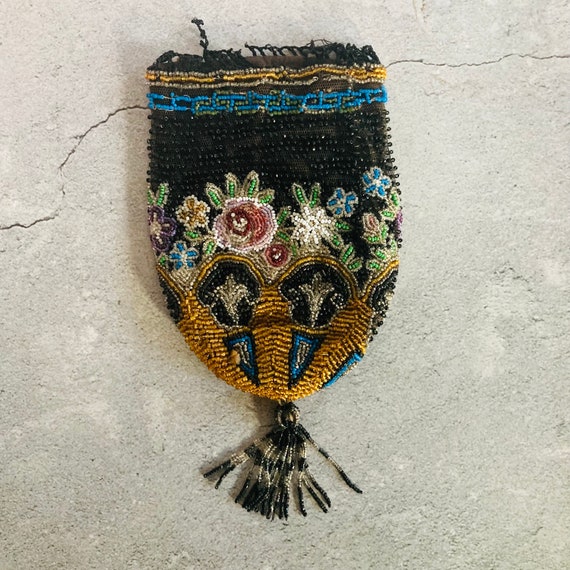 Antique Hand Beaded, beggar pouch bag - image 1
