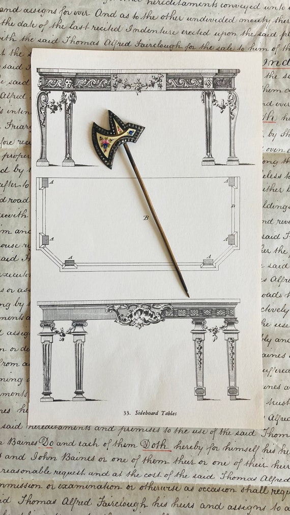 Antique Enamel Hatpin Shape of a Double Axe - image 2