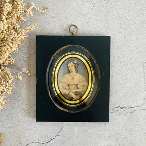Antique Miniature Portrait of Lady Ebonised Frame