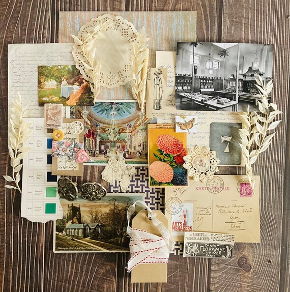 Vintage Scrapbook Flatlay Scrapbooking Collage Crafting Ephemera 