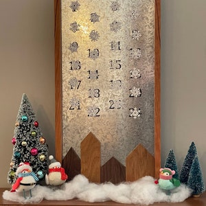 Handmade Wooden Advent Calendar with Moveable Houses and Snowflakes, Countdown to Christmas image 2