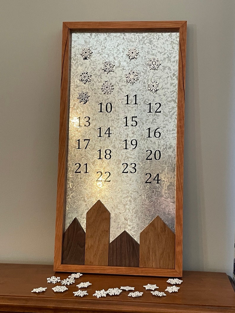 Handmade Wooden Advent Calendar with Moveable Houses and Snowflakes, Countdown to Christmas image 4