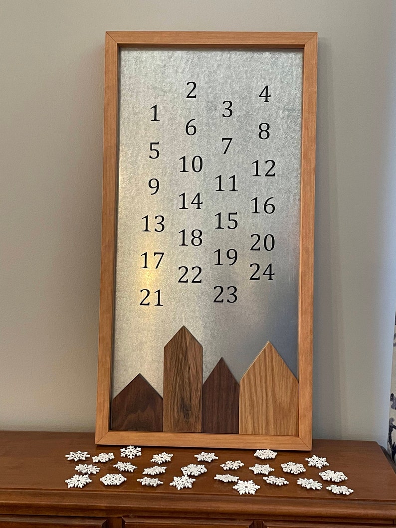 Handmade Wooden Advent Calendar with Moveable Houses and Snowflakes, Countdown to Christmas image 6