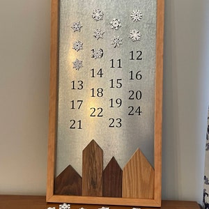 Handmade Wooden Advent Calendar with Moveable Houses and Snowflakes, Countdown to Christmas image 7