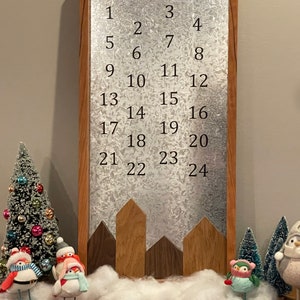 Handmade Wooden Advent Calendar with Moveable Houses and Snowflakes, Countdown to Christmas image 1