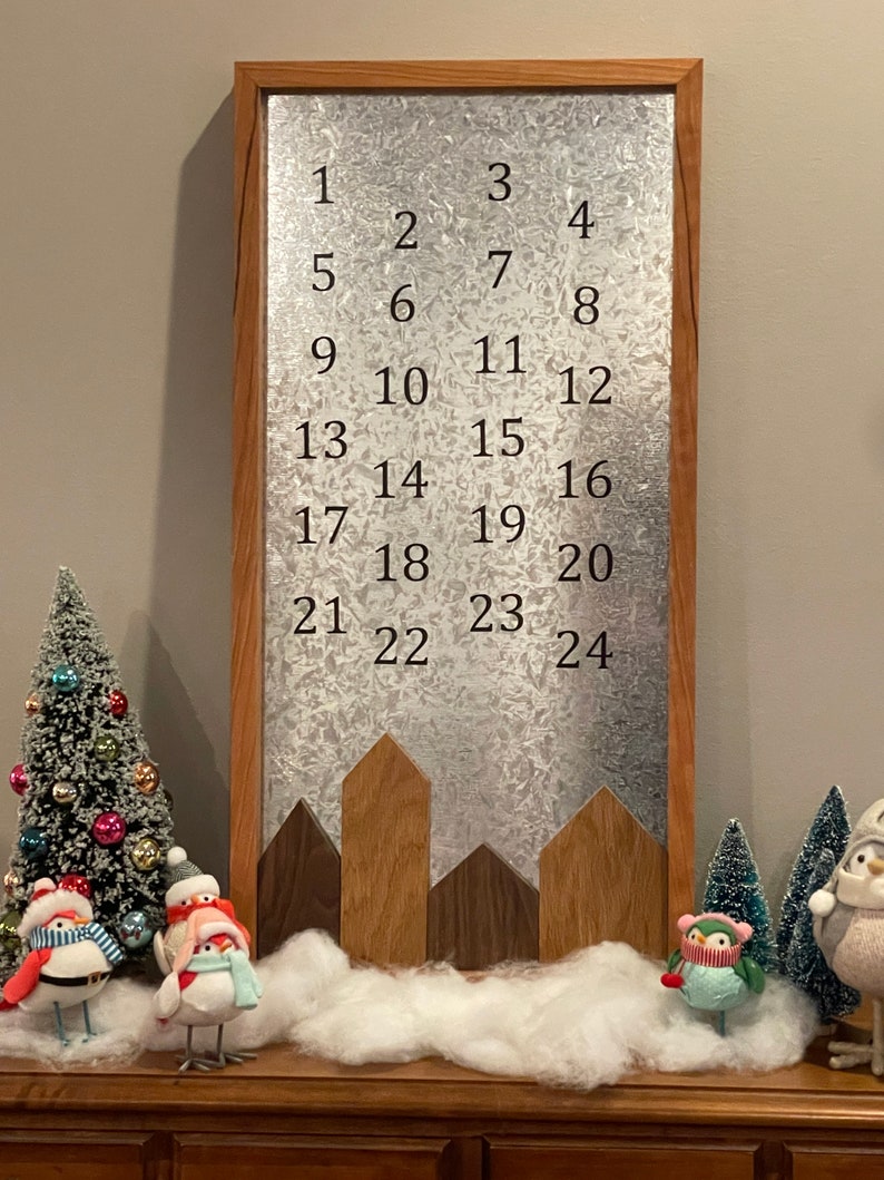 Handmade Wooden Advent Calendar with Moveable Houses and Snowflakes, Countdown to Christmas image 1