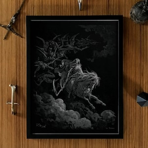 Póster de arte oscuro enmarcado Doré Muerte en el caballo pálido