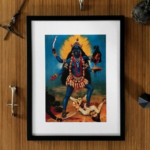 Kali Trampling Shiva Raja Ravi Varma Framed Art Poster