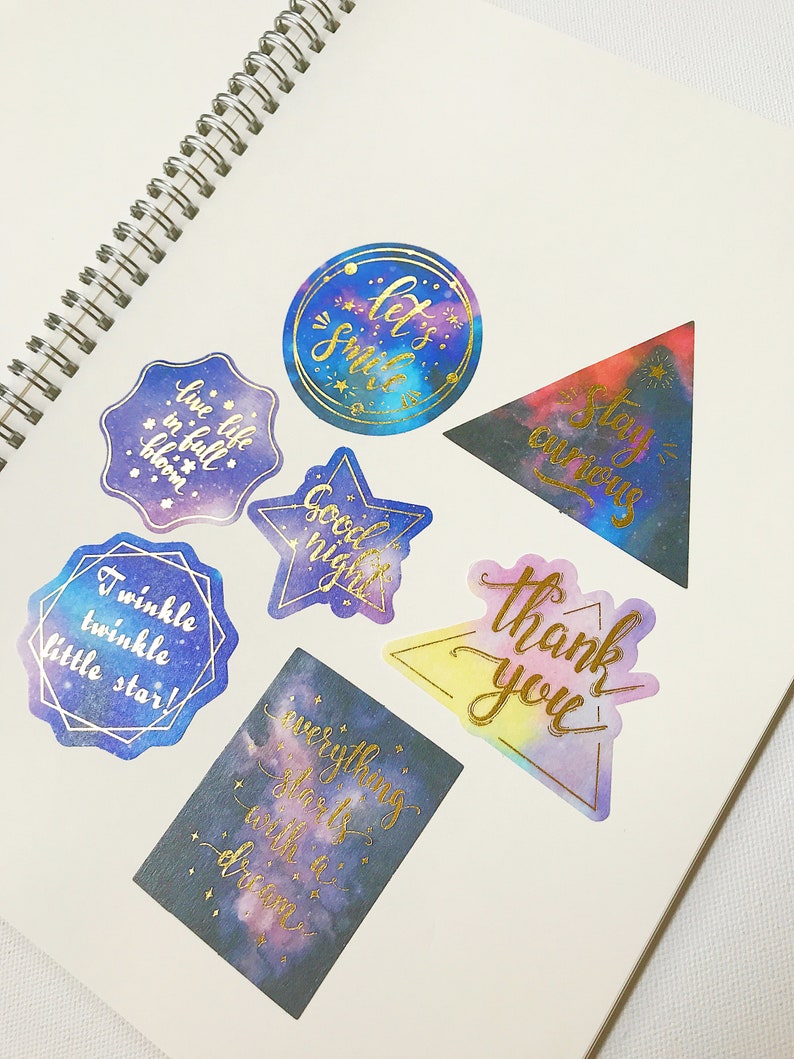 aesthetic galaxy gold quote stickers 5 piece pack etsy