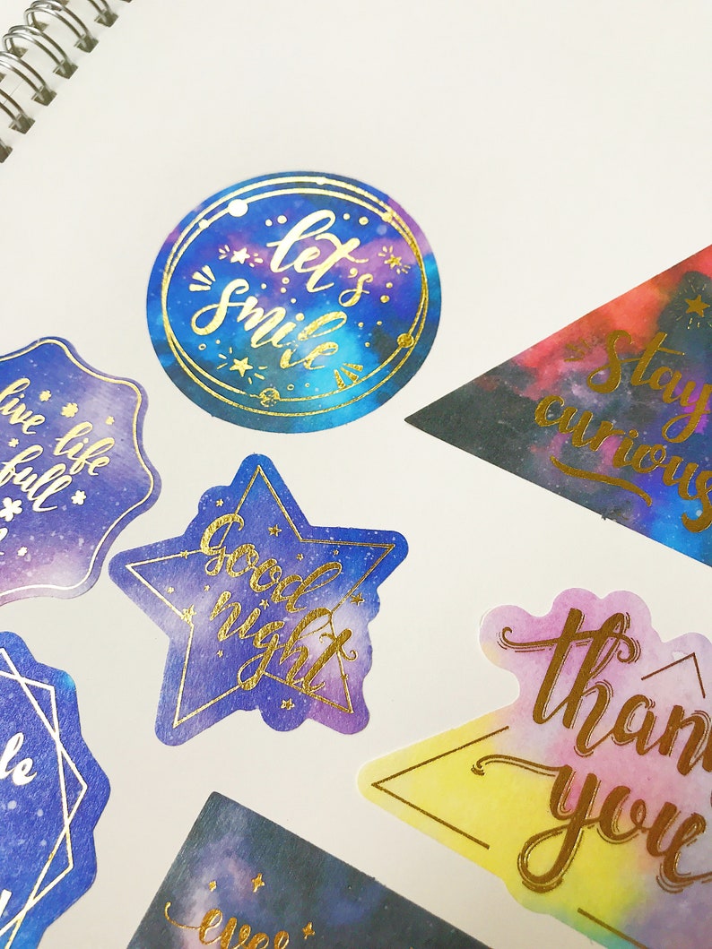 aesthetic galaxy gold quote stickers 5 piece pack etsy