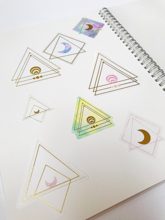 Aesthetic Watercolor White And Gold Geometric Moon Stickers Etsy