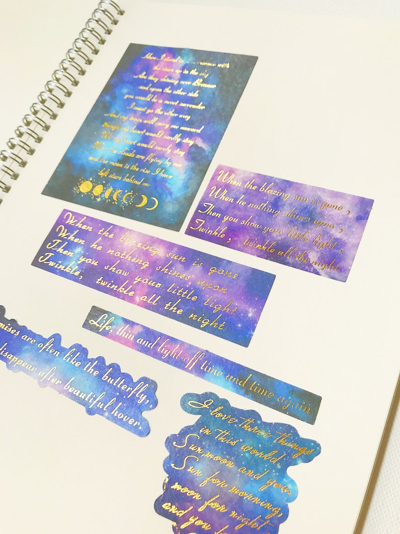 aesthetic galaxy gold quote stickers 5 piece pack etsy