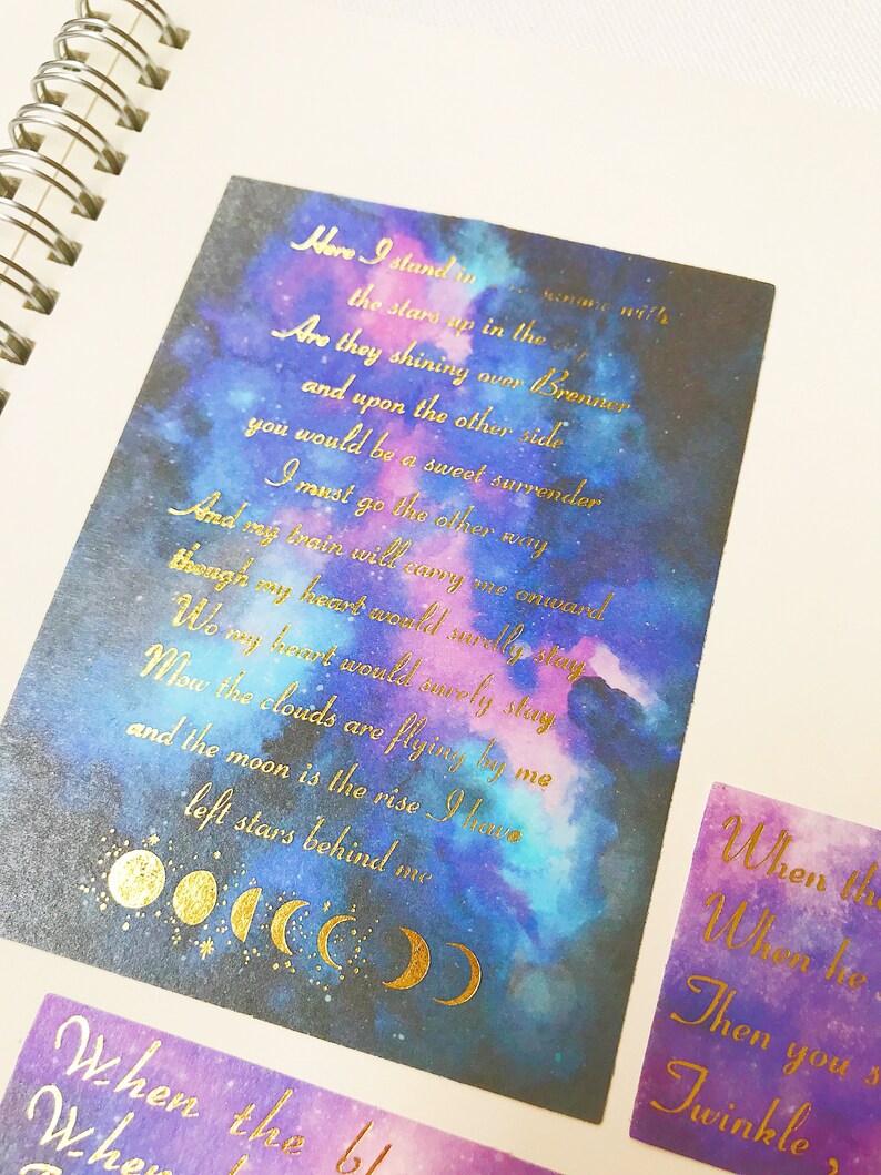 aesthetic galaxy gold quote stickers 5 piece pack etsy