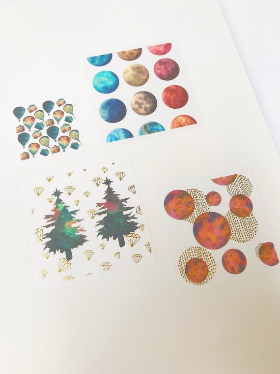 Aesthetic Watercolor Tree Moon Planet Air Balloon Stickers Etsy