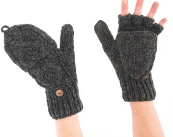 Fingerless gloves with cap, anthracite, gray