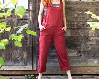 Dungarees made of soft cotton, red, blue, black