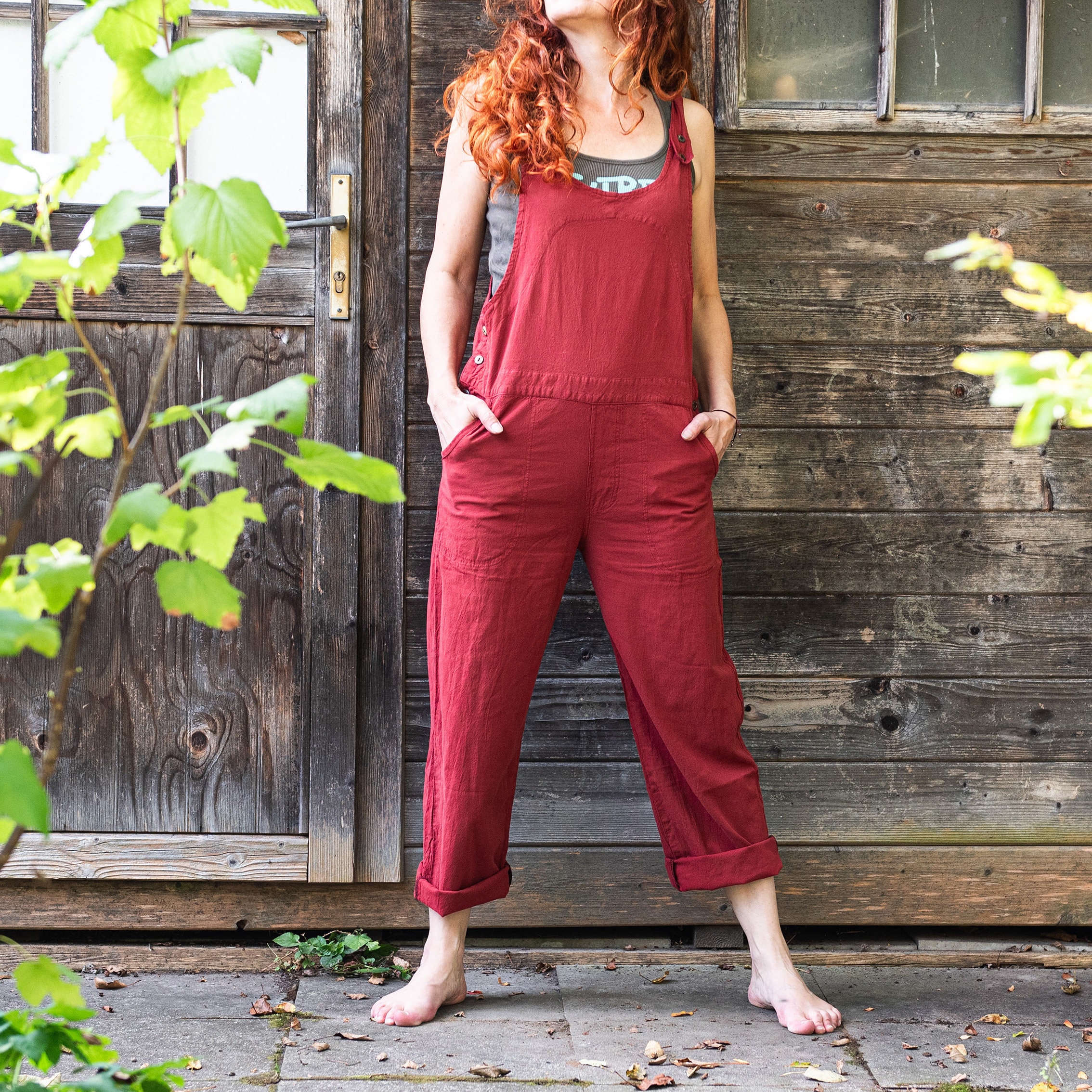 Tuinbroek gemaakt van zacht katoen rood blauw zwart Etsy Nederland