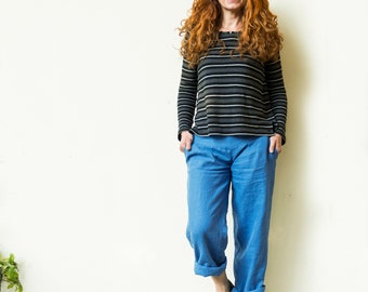 Pants "Ännlin" made of linen, comfortable, casual, blue, organic linen vegetable dyed