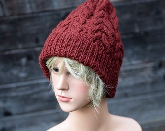 Unisex long Beanie aus 100% Merinowolle, Weinrot