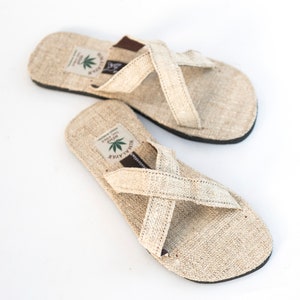 X-slippers van hennep met rubberen zool, pantoffels, pantoffels, bruin, naturel afbeelding 5