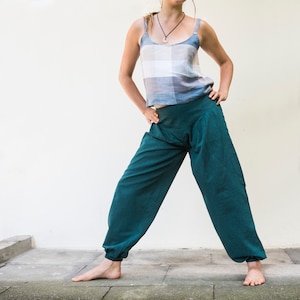 Pantalon de pompage avec poches, coton, bleu océan, rose, bleu, sarouel, femme Petrol